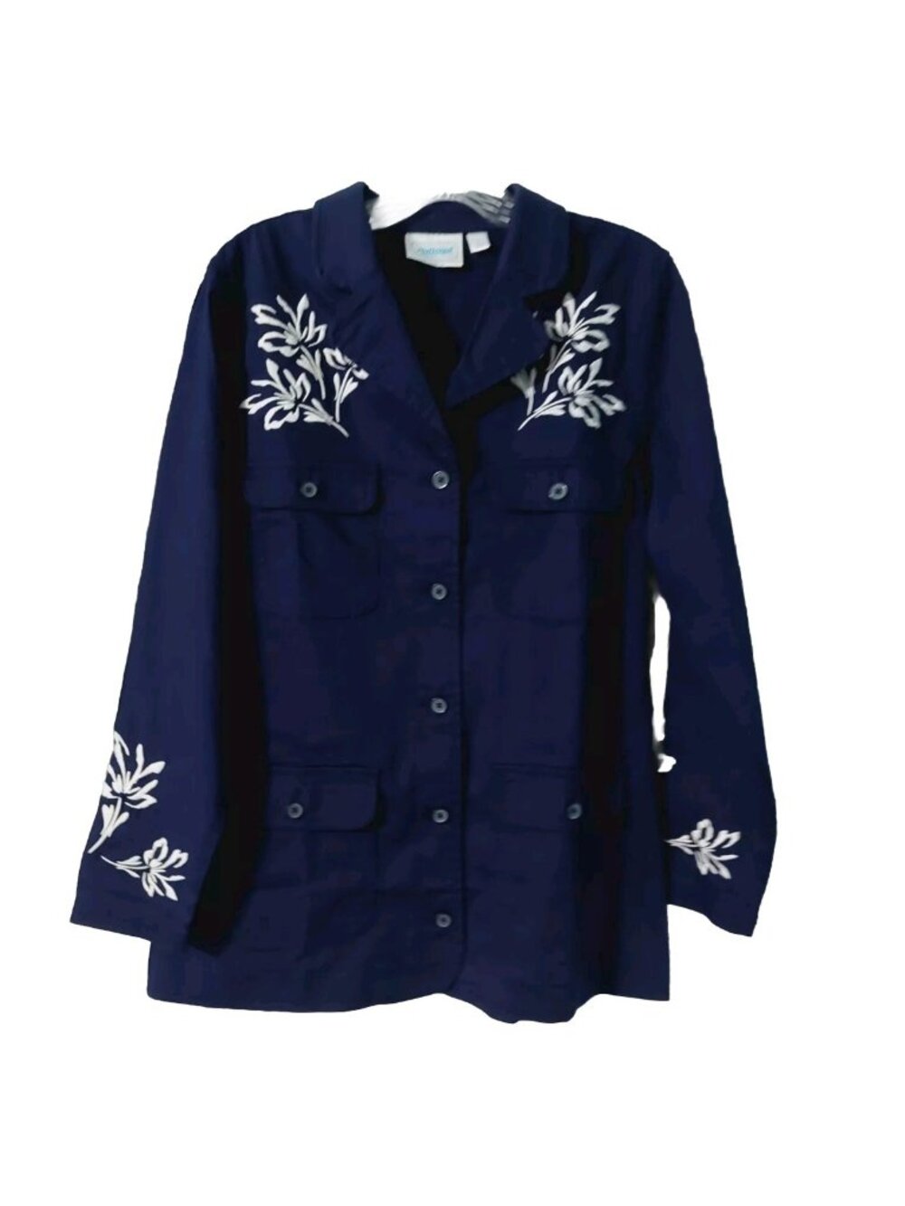 National Navy Blue Button Up Embroidered Long Sleeve Shirt Jacket Size Small